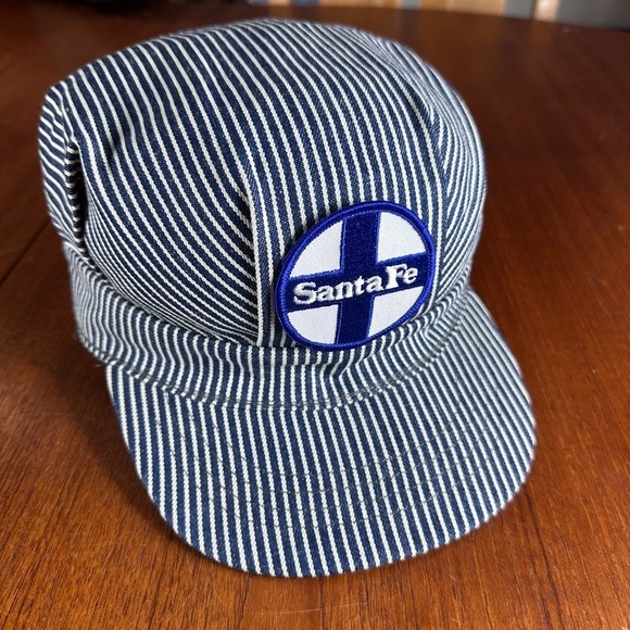 The Unbranded Brand Other - VTG Santa Fe‎ Railroad Train Conductor Hat Cap Pin Stripe Mid Century Retro USA